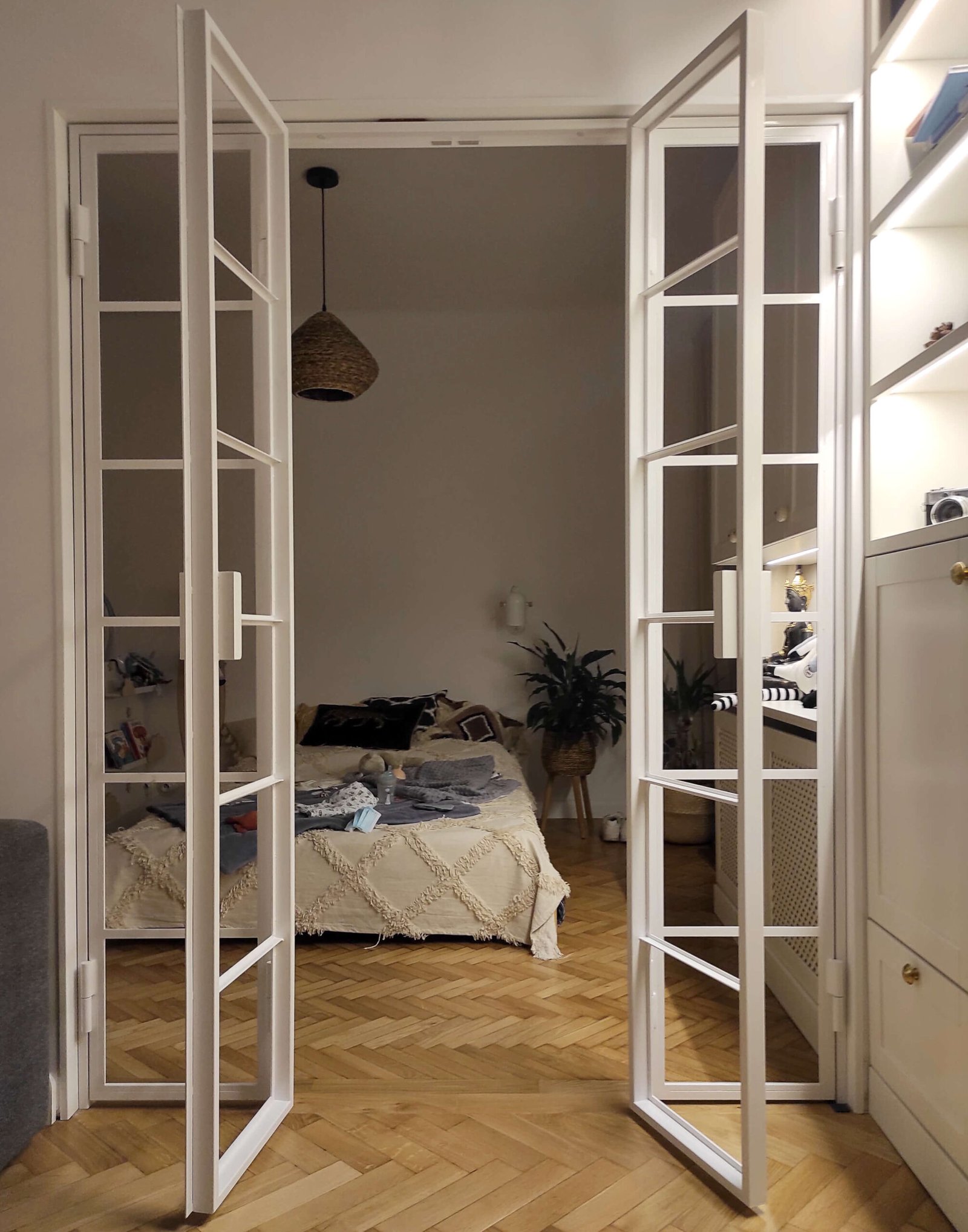 Steel narrow French doors with side panels WHITE